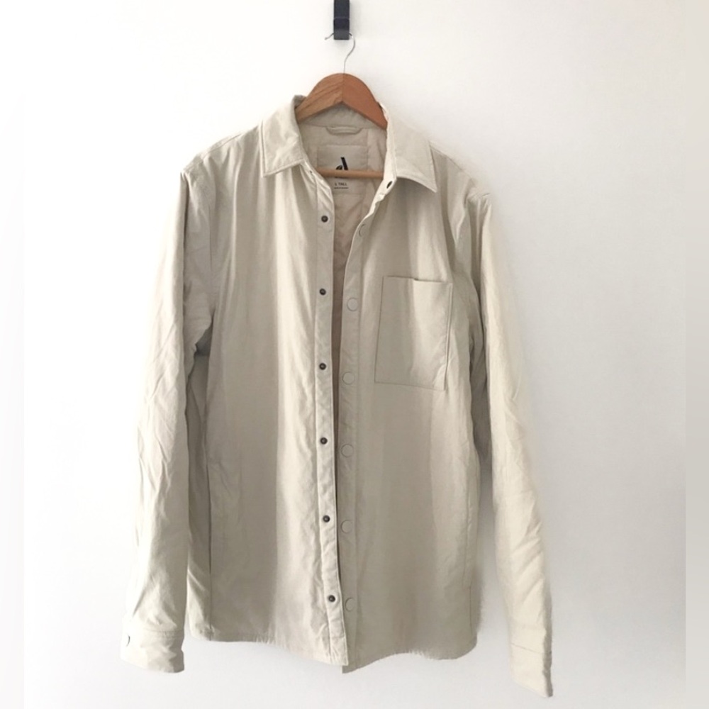 Amazon Aware Men's Regular-Fit Nylon Insulated Cream Button Shirt Jacket Size LT